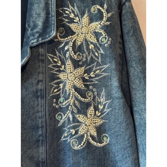 Vintage 80s Denim Jacket Beaded - XL - Picture 5 of 8